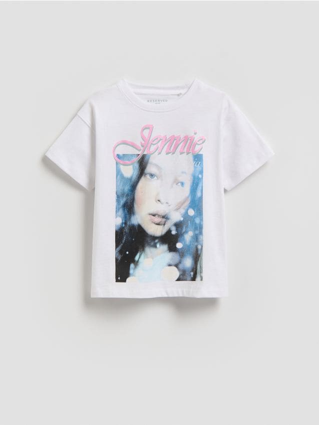 Reserved - T-shirt Blackpink Jennie - złamana biel