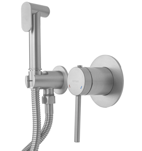 CORSAN - Bateria LUGO bidetowa podtynkowa z wężem STAL SZCZOTKOWANA CMB7570BSL