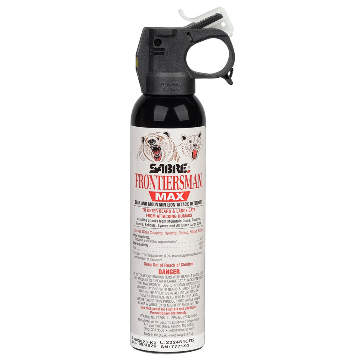 Sabre Gaz pieprzowy Frontiersman Max Spray na niedźwiedzie, wilki i dziki 272 ml - stożek