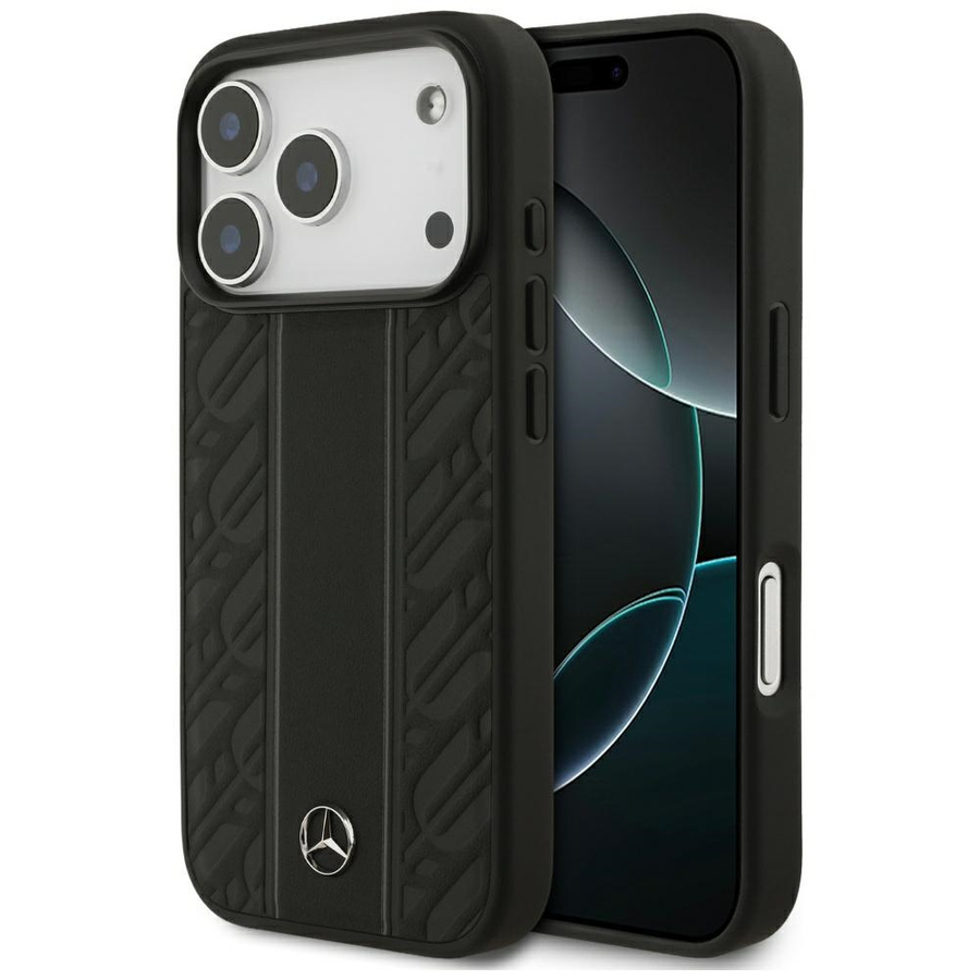 Etui Mercedes Leather Laurel Leaves Stripes MagSafe do iPhone 17 Pro czarny