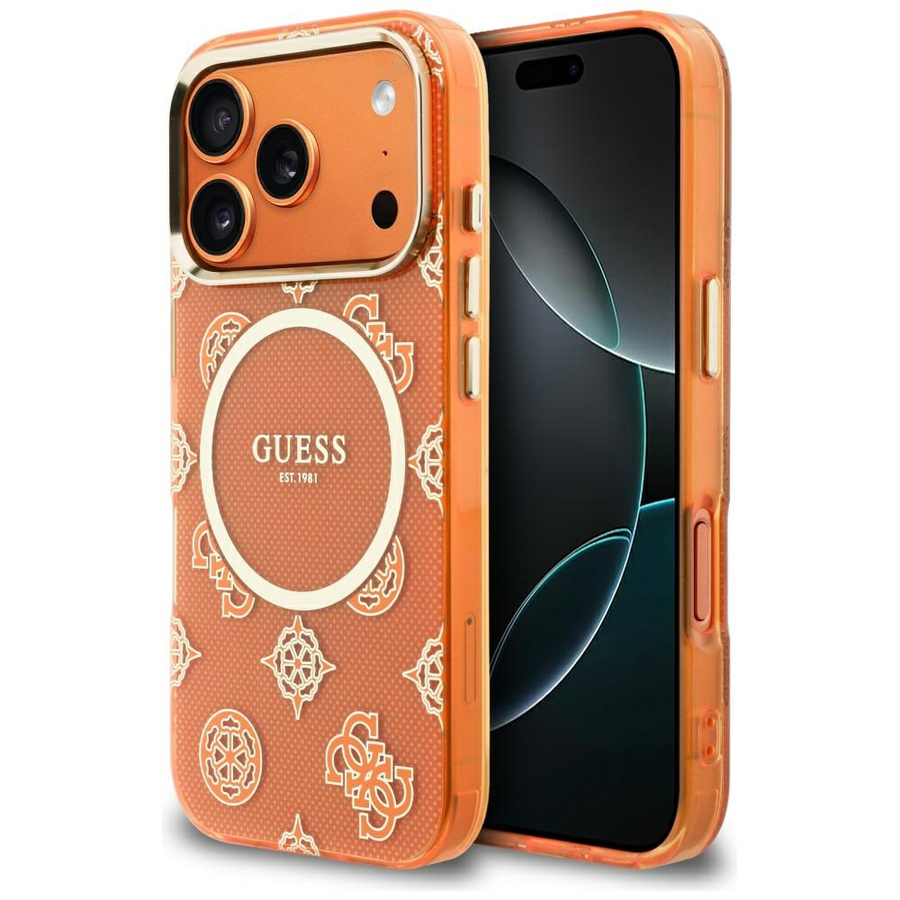Etui Guess IML Peony Dot MagSafe do iPhone 17 Pro pomarańczowy