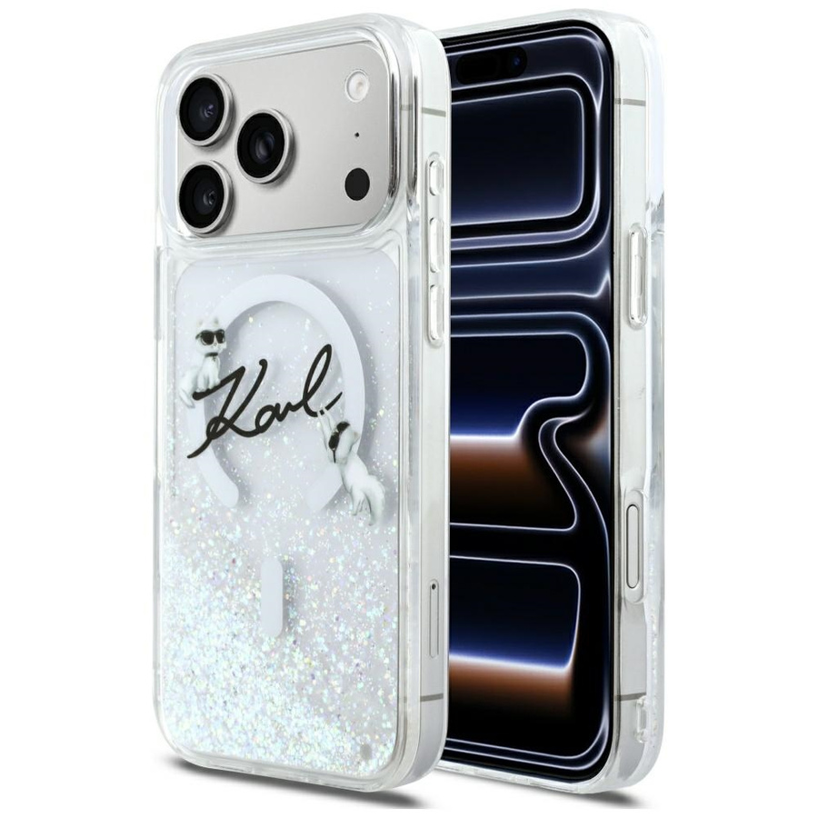 Etui Karl Lagerfeld Liquid Glitter Karl Script Logo MagSafe do iPhone 17 Pro Max przezroczysty