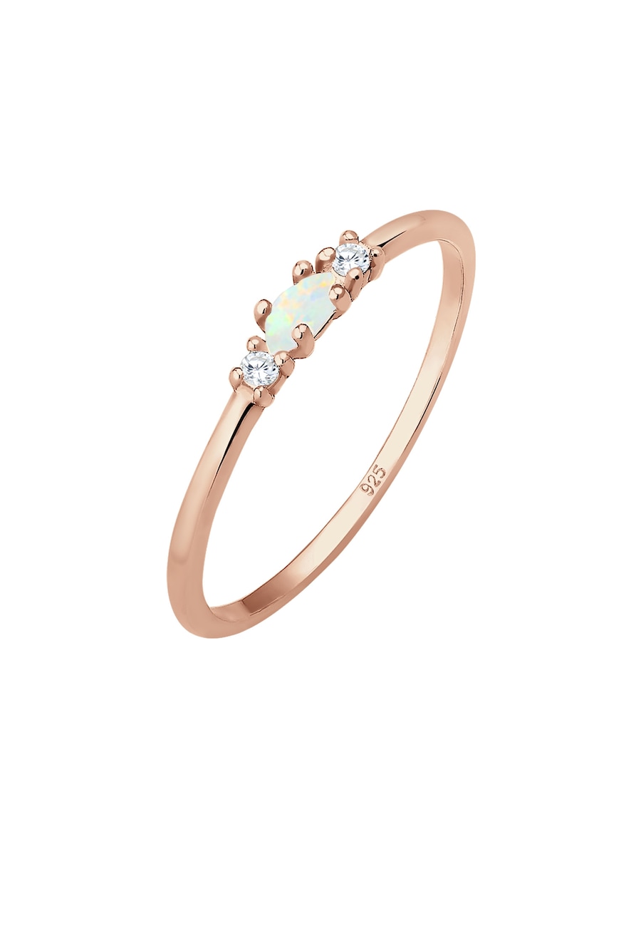 Elli Damski vintage z kryształami cyrkonii i opalem w pozłacanym srebrze próby 925 Sterling Silver Pierścionki 1 ct