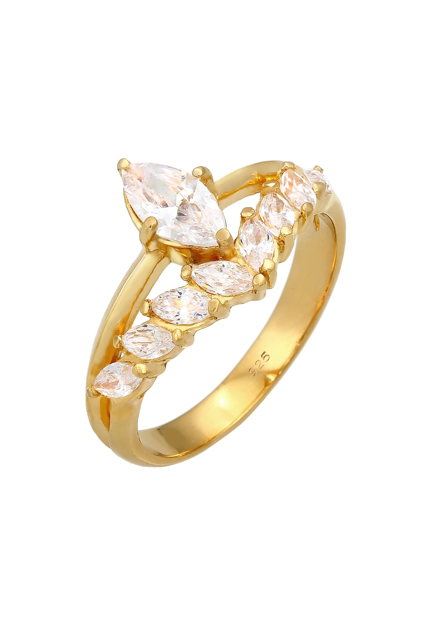 Elli PREMIUM Damski mieniący się elegancki z kryształami cyrkonii w pozłacanym srebrze 925 Sterling Silver Pierścionki 1 ct