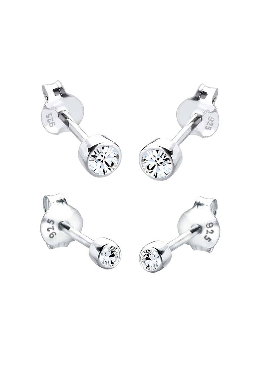 Elli Damskie kolczyki sztyfty zestaw 2 z kryształem ze srebra próby 925 Sterling Silver Kolczyki 1 ct