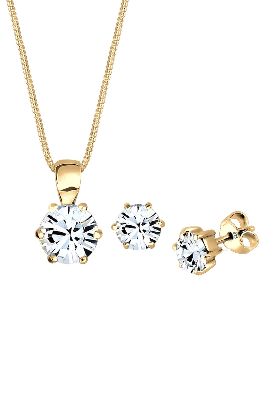 Elli Damski zestaw Classic Solitaire zawieszka kolczyki z kryształami w srebrze 925 sterling silver pozłacane różowym złotem Zestawy 1 ct