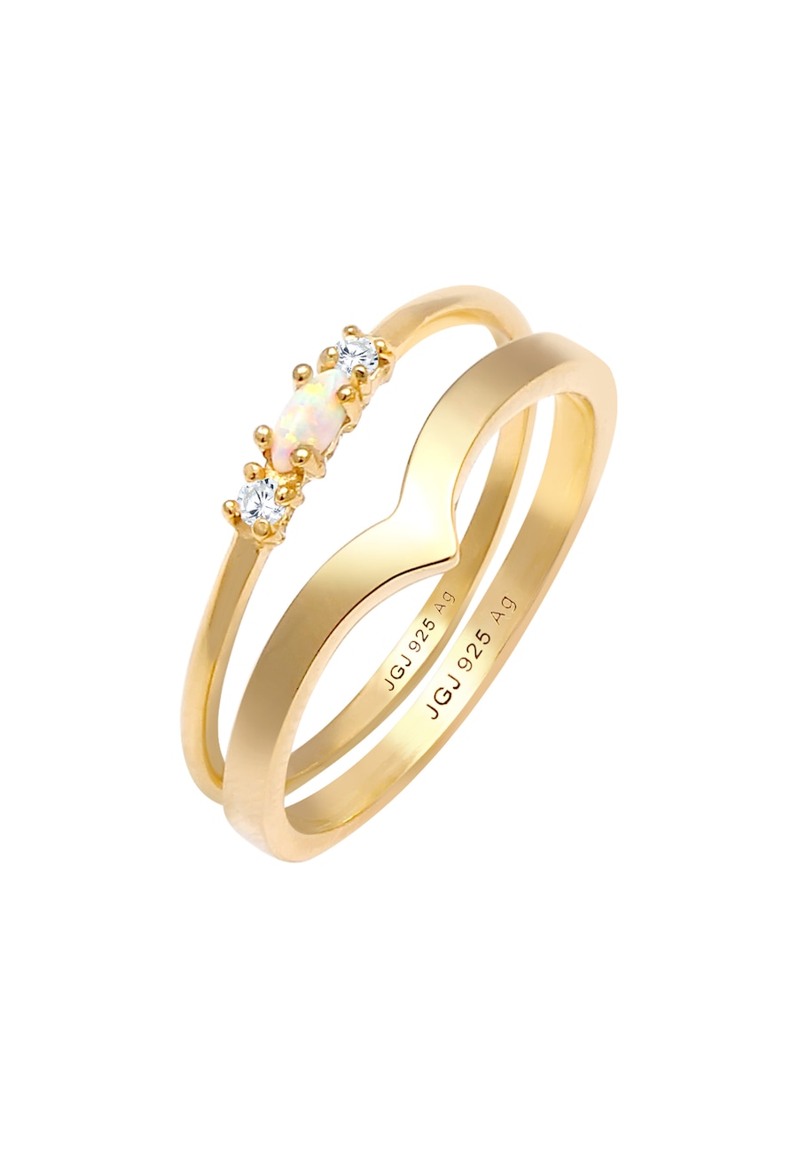 Elli Damski zestaw markiza kształt V Basic z syntetycznym opalem i kryształami cyrkonii w srebrze próby 925 Sterling Silver Pierścionki 1 ct