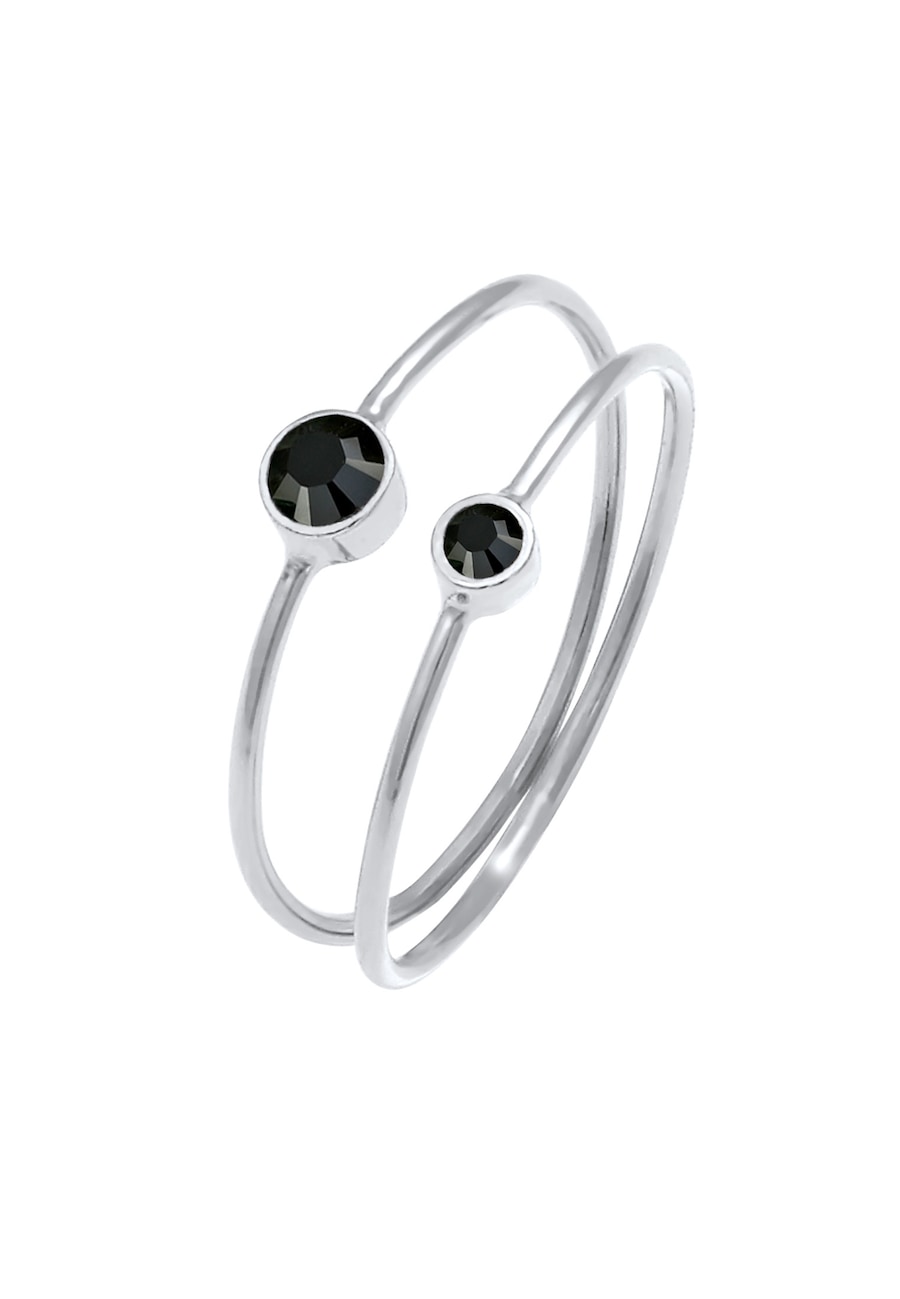 Elli Damski zestaw filigran z kryształami czarny w srebrze próby 925 Sterling Silver Pierścionki 1 ct
