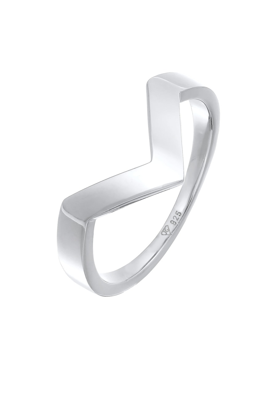 Elli PREMIUM Damski w kształcie litery V Geo Basic w rodowanym srebrze 925 Sterling Silver Pierścionki 1 ct