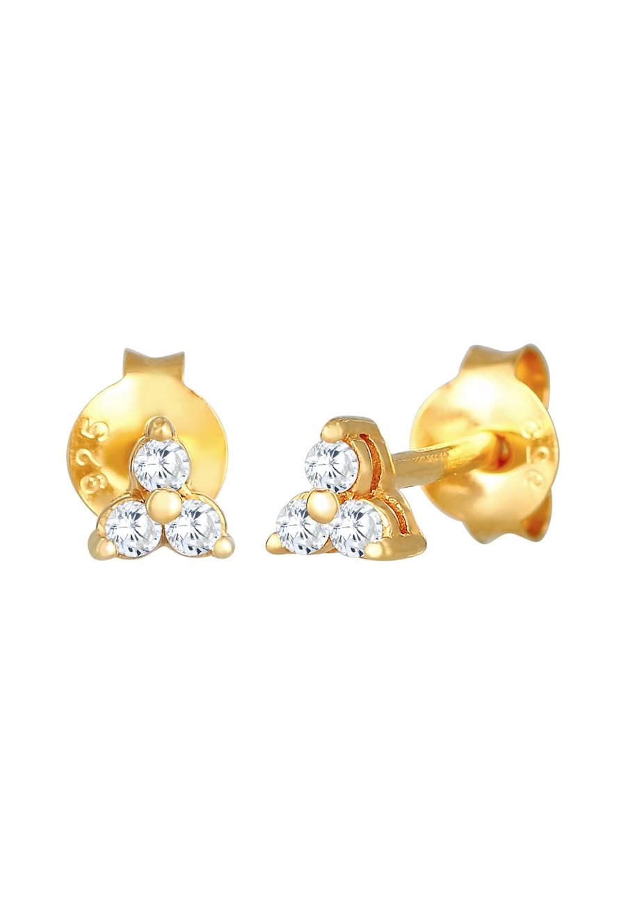 Elli Damskie kolczyki sztyfty trójkątne Trójca z kryształami sześciennymi w pozłacanym srebrze próby 925 Sterling Silver Kolczyki 1 ct