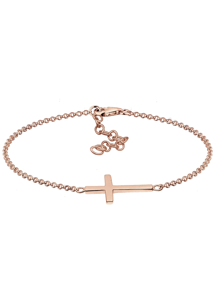 Elli Damski krzyż wiara w srebrze próby 925 Sterling Silver pozłacane różowym złotem Bransoletki 1 ct