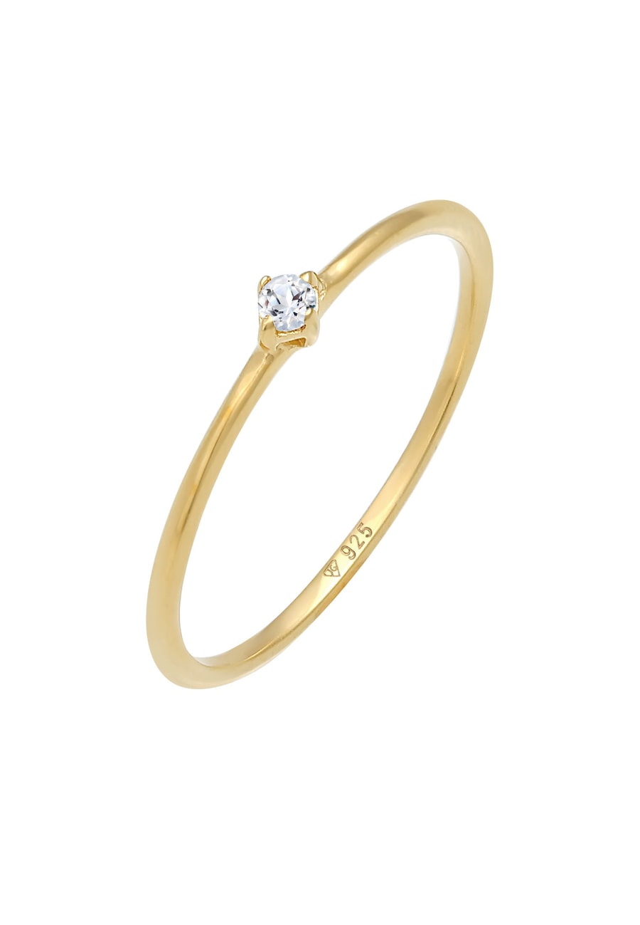 Elli PREMIUM Damski pasjans elegancki filigranowy z kamieniem Topaz w pozłacanym srebrze próby 925 Sterling Silver Pierścionki 1 ct