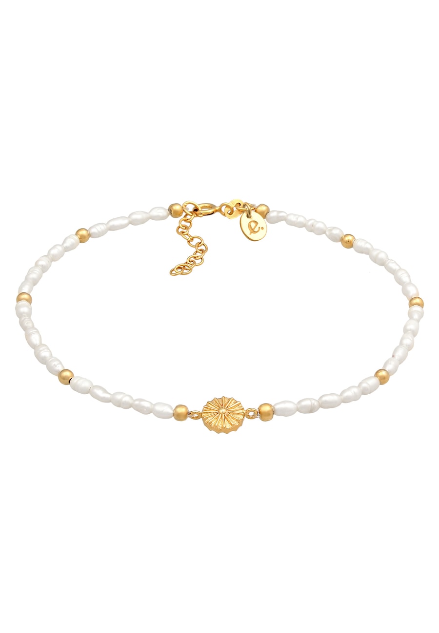 Elli PREMIUM Damska bransoletka na kostkę koraliki słoneczne z perły hodowlana słodkowodna w pozłacanym srebrze 925 Sterling Silver Bransoletki na nogę 1 ct Damski