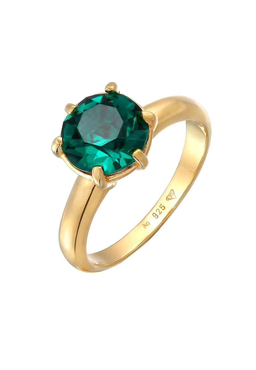 Elli Damski pasjans elegancki z kryształem zielonym w pozłacanym srebrze próby 925 Sterling Silver Pierścionki 1 ct