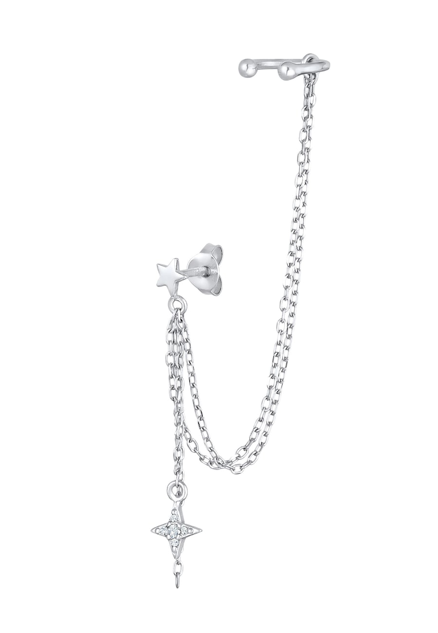 Elli Damskie klipsy do uszu gwiazda łańcuszek z kryształem ze srebra próby 925 sterling silver Kolczyki 1 ct