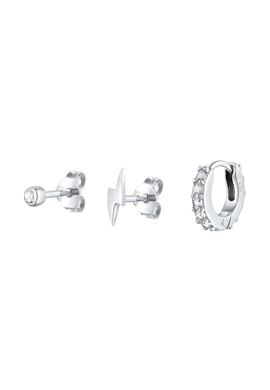 Elli Damski komplet kolczyków sztyftów kreole błysk kuli z kryształami w srebrze próby 925 sterling silver Kolczyki 1 ct