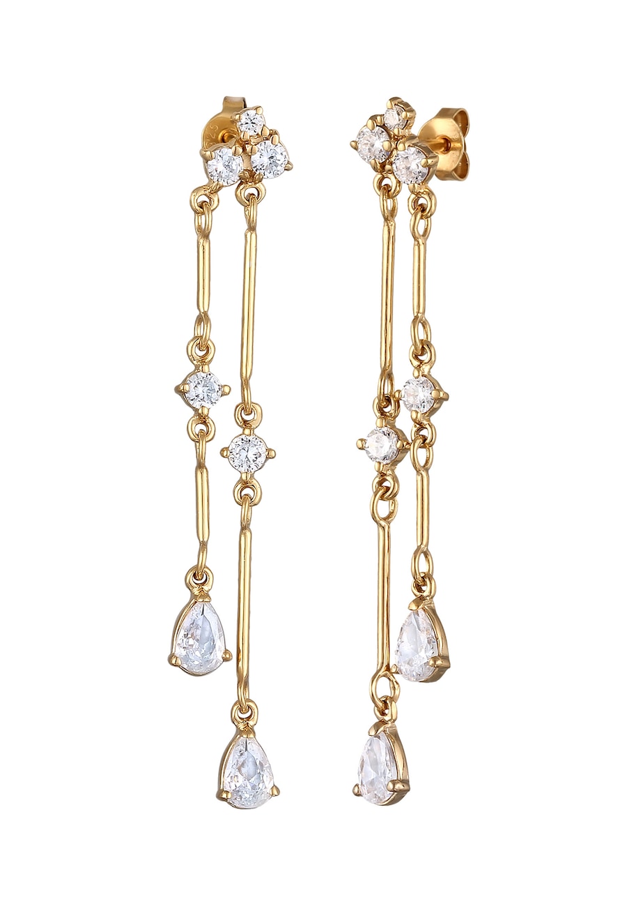 Elli PREMIUM Damski Drop Topaz Szlifie Diamentowym Białe Srebro Próby 925 Pozłacane Uroczysty Wieczór Kolczyki 1 ct