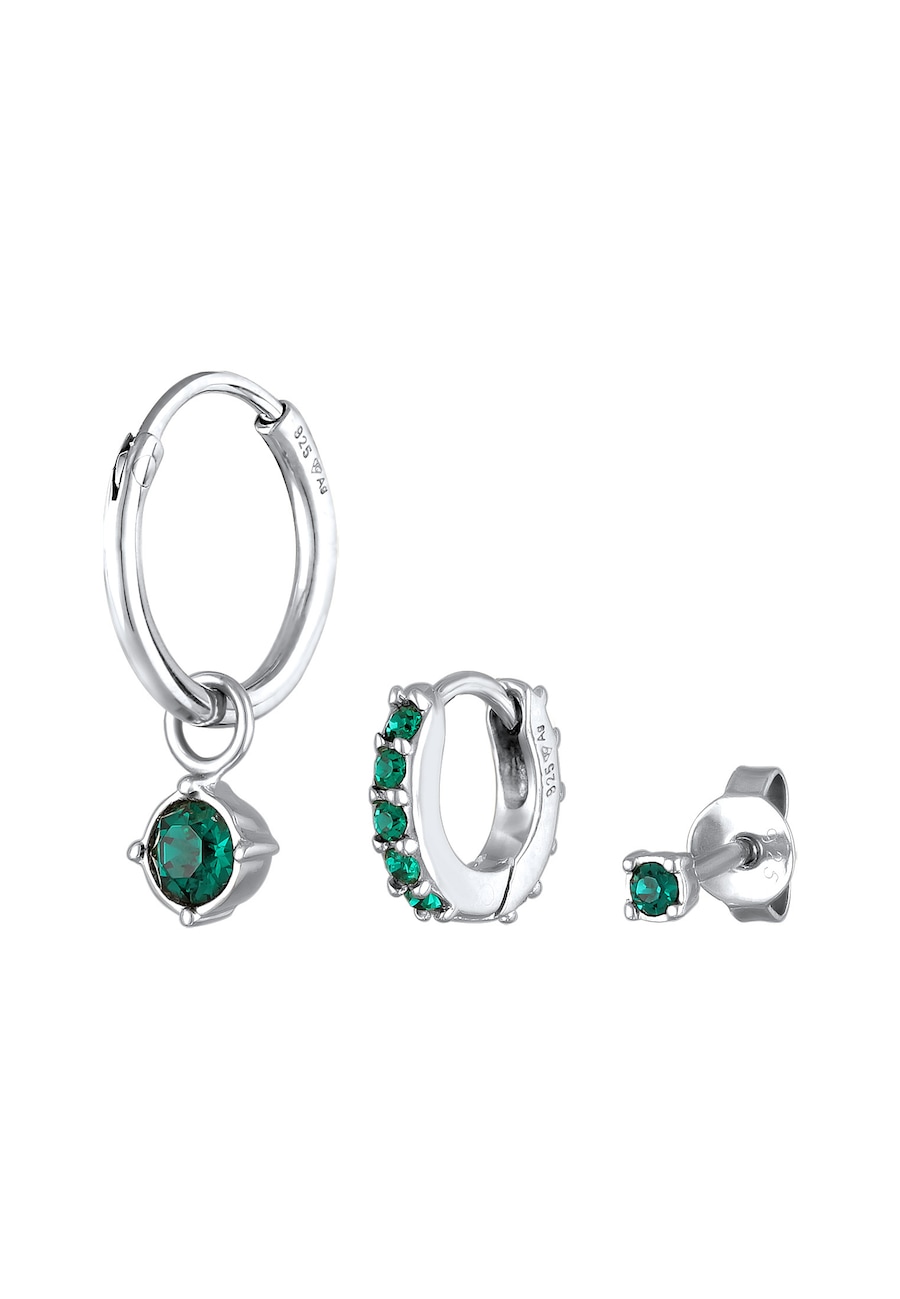 Elli Damskie kolczyki kreole z zielonym kryształem z pozłacanego srebra próby 925 Sterling Silver Kolczyki 1 ct