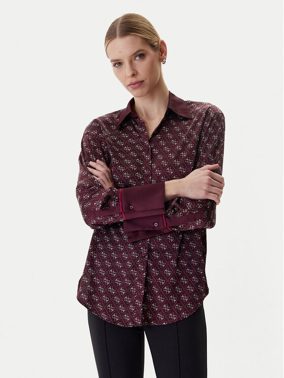 Guess Koszula W4YH47 WF1T2 Bordowy Regular Fit
