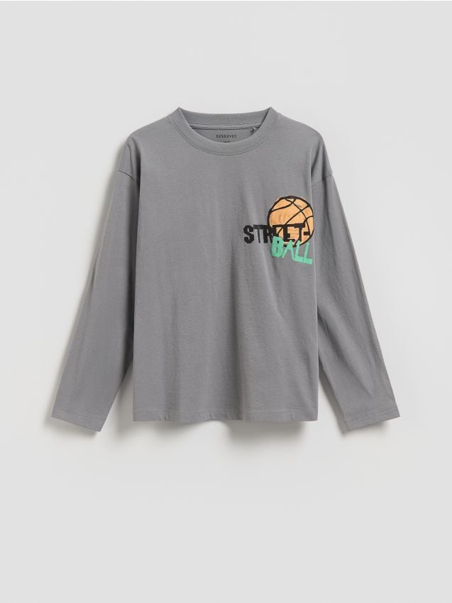 Reserved - Bawełniany longsleeve z nadrukiem - ciemnoszary