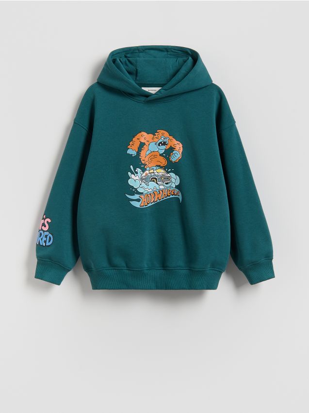 Reserved - Bawełniana bluza Hot Wheels - ciemny turkus