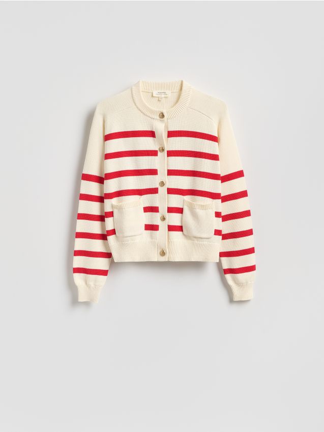 Reserved - Bawełniany kardigan w paski - czerwony