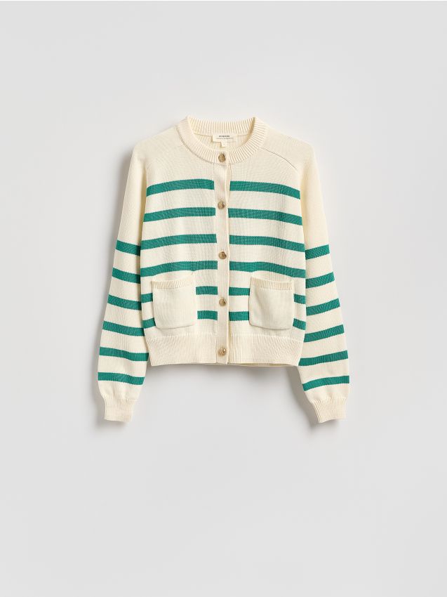 Reserved - Bawełniany kardigan w paski - zielony