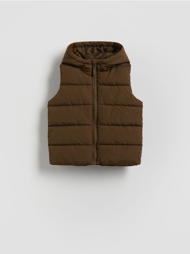 Reserved - Pikowana kamizelka z kapturem - brązowy