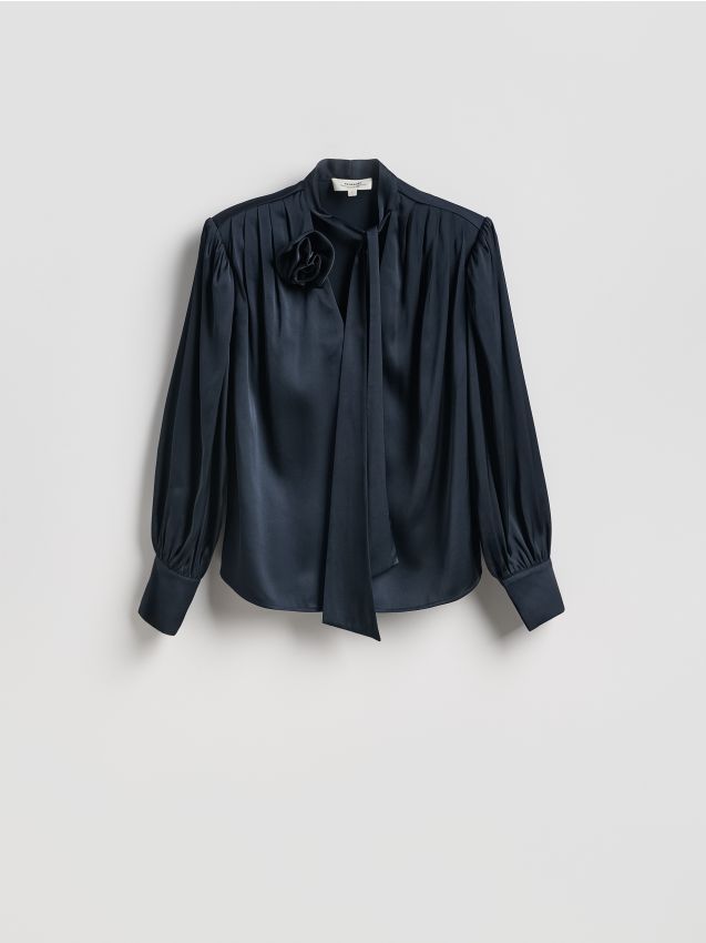 Reserved - Bluzka z ozdobnym wiązaniem - granatowy