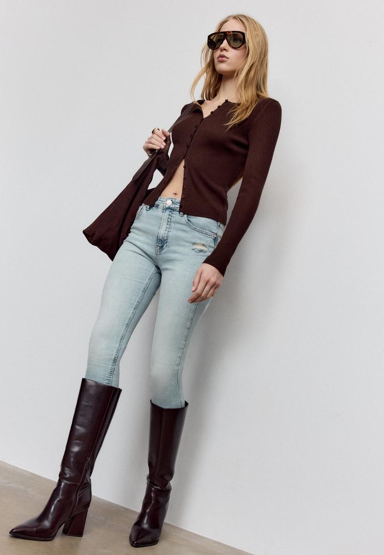 Stradivarius D07 Jeansy skinny fit z regularnym stanem ŚREDNIOJASNY NIEBIESKI DENIM 36