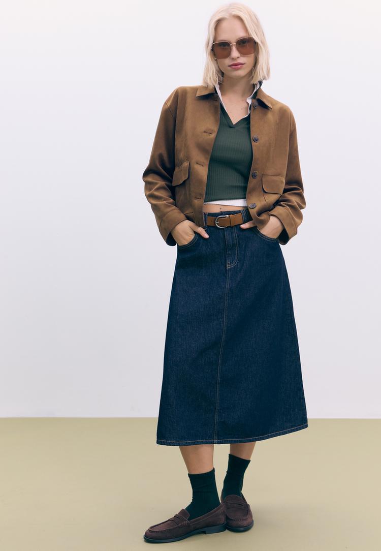 Stradivarius Kurtka z kieszeniami z imitacji zamszu Brązowy L