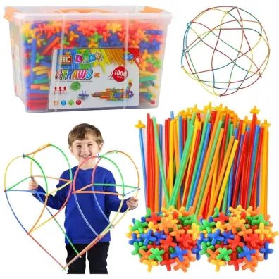 Klocki konstrukcyjne słomki 3D w kuferku 1000el