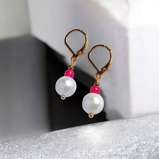 Kolczyki FUCHSIA & PEARL collection: perła i agat : krótkie