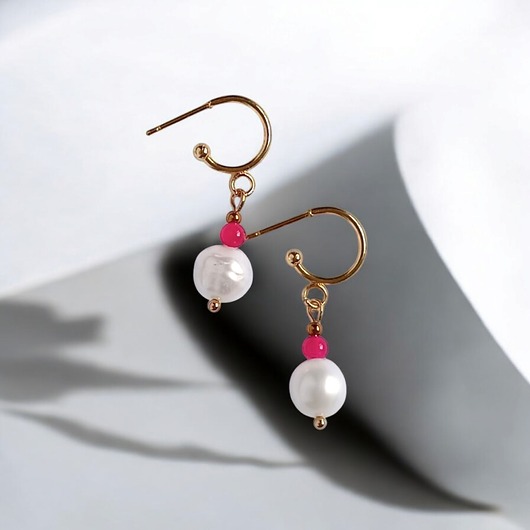 Kolczyki FUCHSIA & PEARL collection: perła i agat : sztyfty-kółka