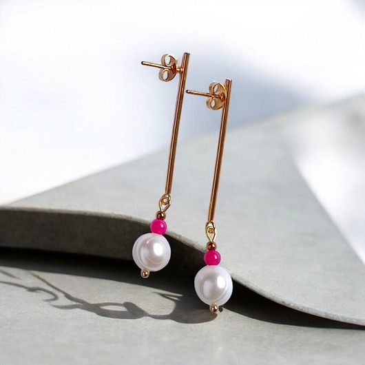 Kolczyki FUCHSIA & PEARL collection: perła i agat : długie sztyfty