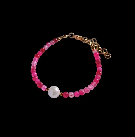 Bransoletka : fuchsia & pearl collection : agat i perła