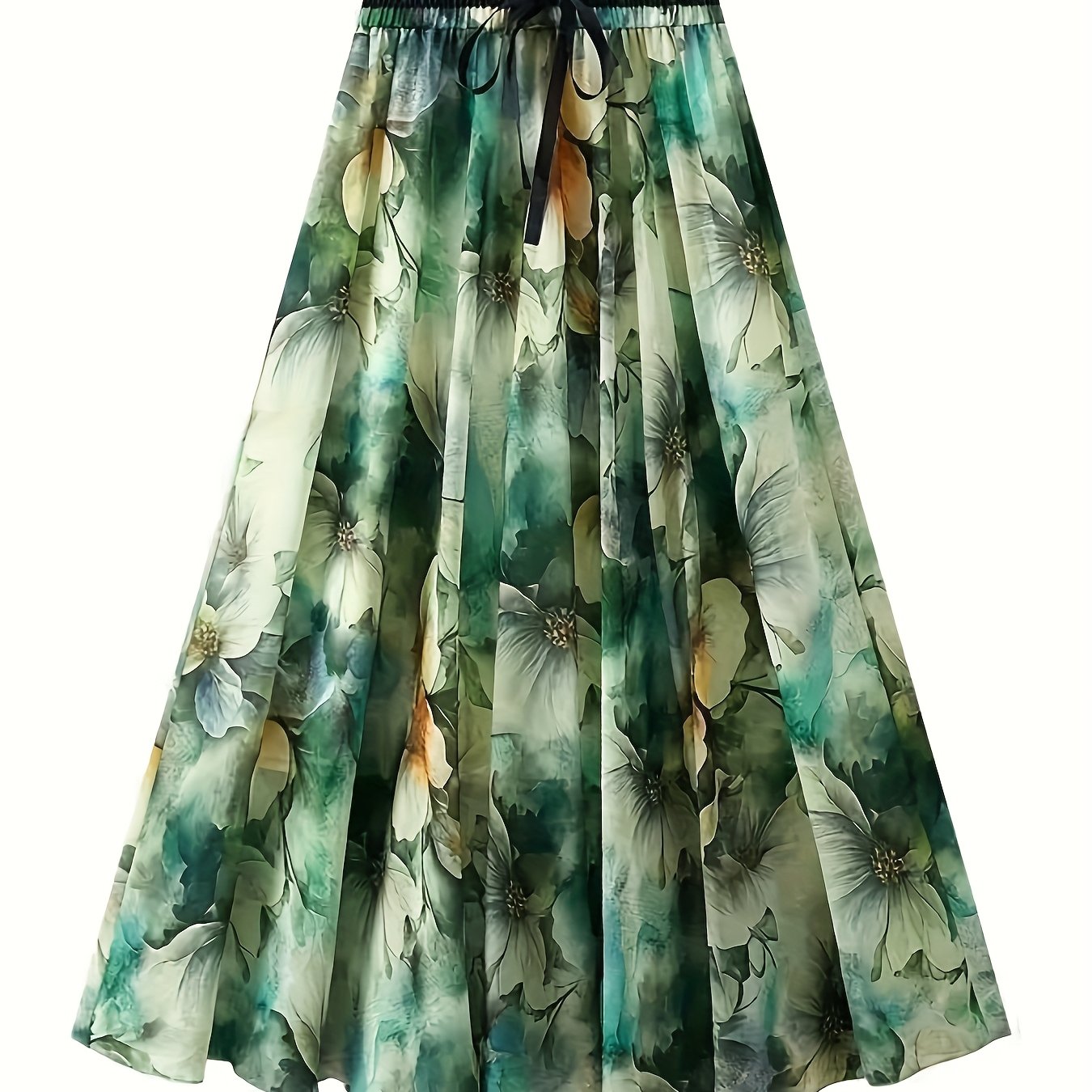 TEMU Świeża, spódniczka midi z szifonu dla kobiet, z wysokim stanem i krojem A-line, z nadrukiem i patchworkiem.