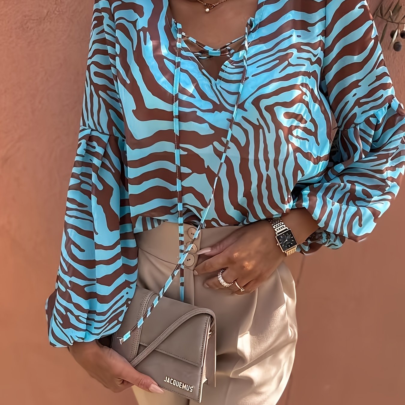 TEMU NS702 Modna i Elegancka Koszula z Długim Rękawem i Dekoltem w Serek na Wiosnę/