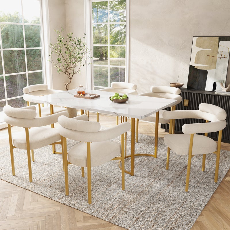 Komplet 6 krzeseł do jadalni z podłokietnikami - 70 x 62 x 84 cm - Aksamitne i złote metalowe nogi - Styl nowoczesny - Beżowy