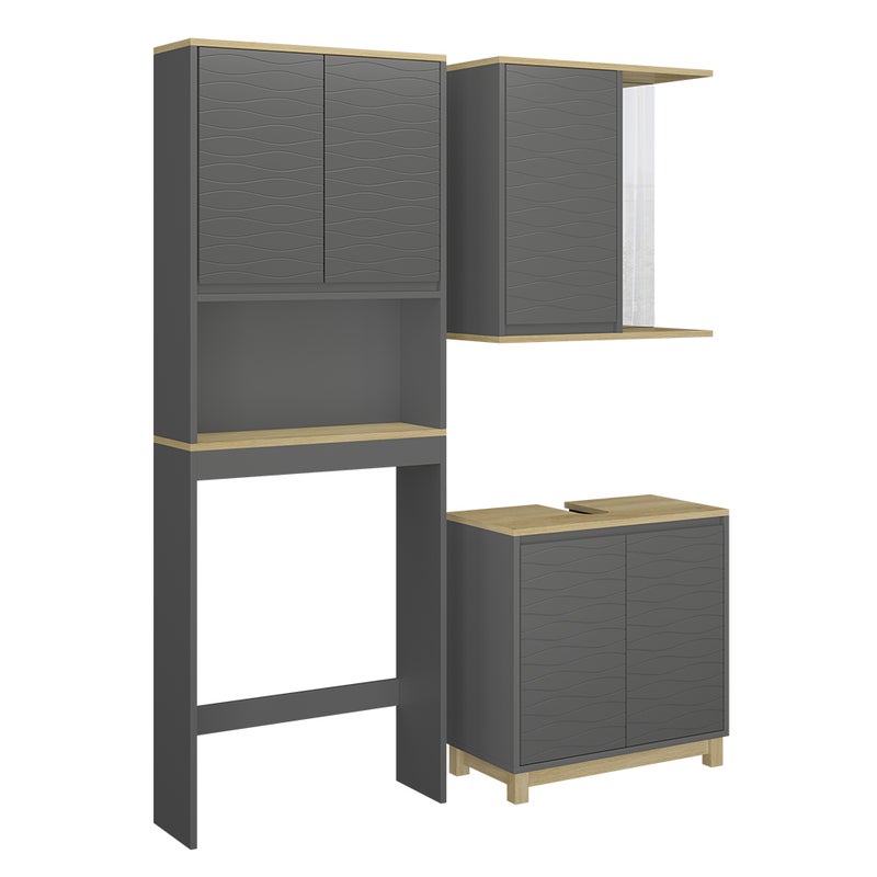 Vicco Zestaw mebli łazienkowych Livia, Antracyt/dąb, 3 części
