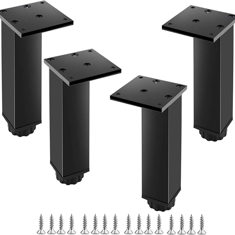Nogi meblowe aluminiowe regulowane, zestaw 4 szt., do mebli, sof i stołów, czarne, 40 cm (regulowane od 400 do 418 mm)
