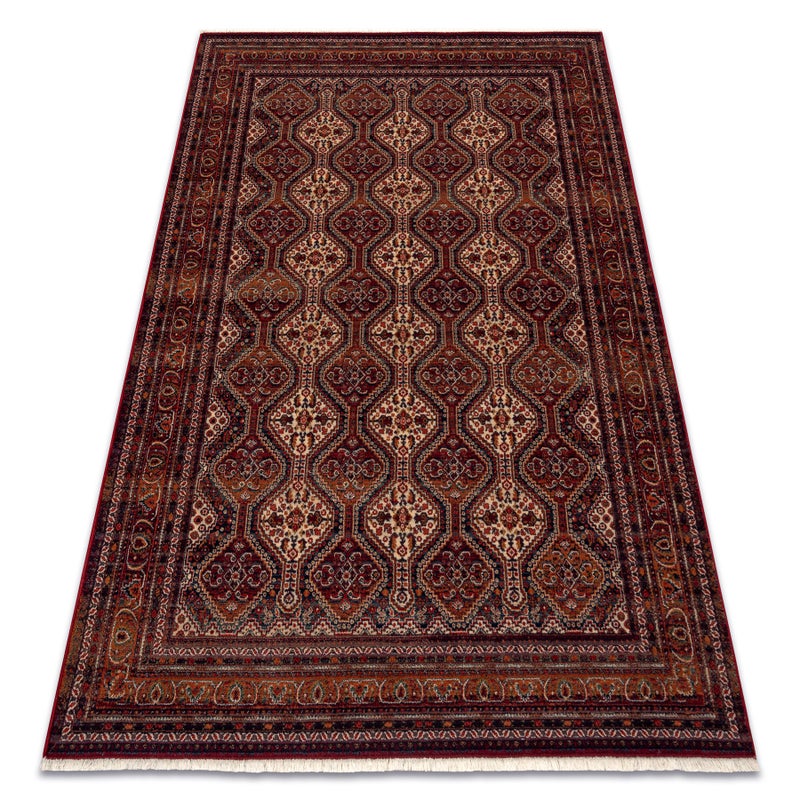 Dywan wełniany KESHAN Frędzle, Ornament, ramka orientalny 1256/53578 bordo / beż 80x145 cm