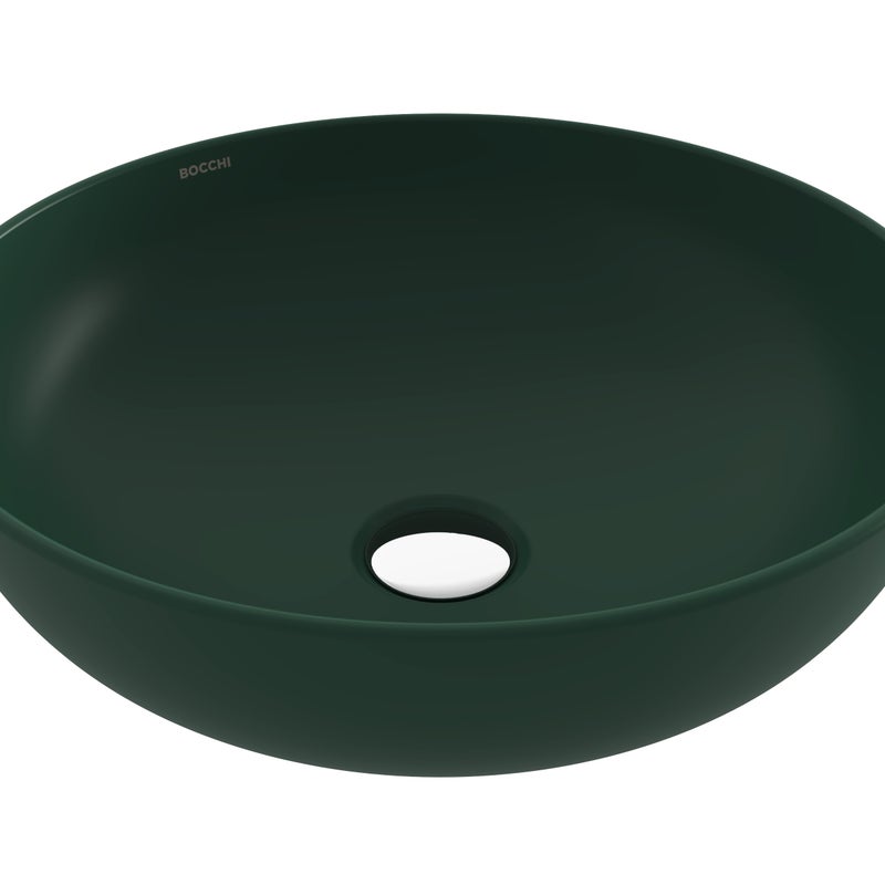 BOCCHI SOTTILE SLIM LINE Umywalka nablatowa okrągła 38cm zielony (mat)