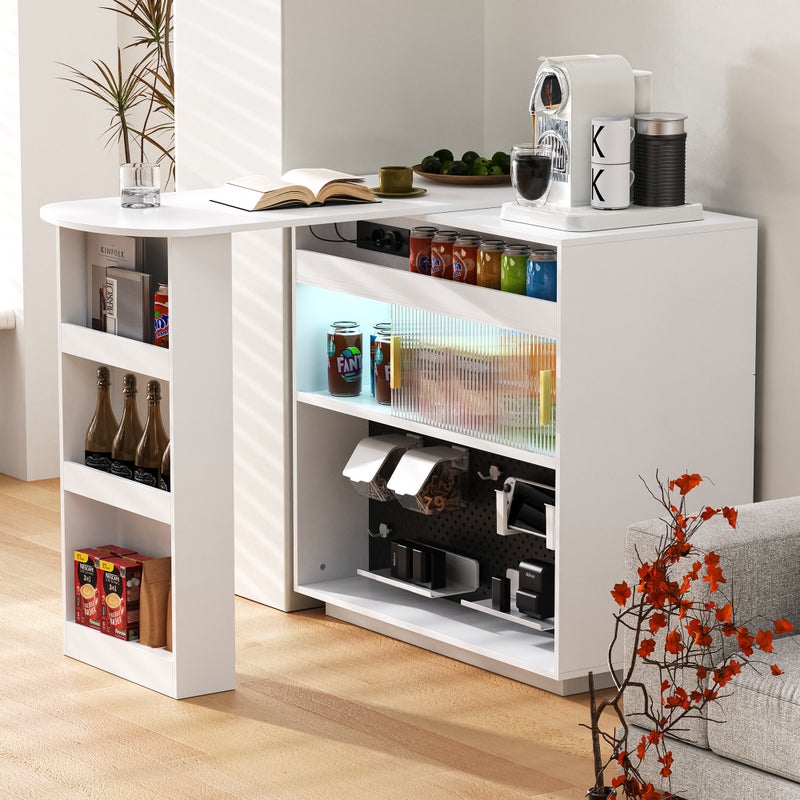 Szafka barowa z 2 drzwiami przesuwnymi i obrotowym, rozkładanym blatem 360° - 120 x 50 x 95,5 cm - MDF + PB - biała