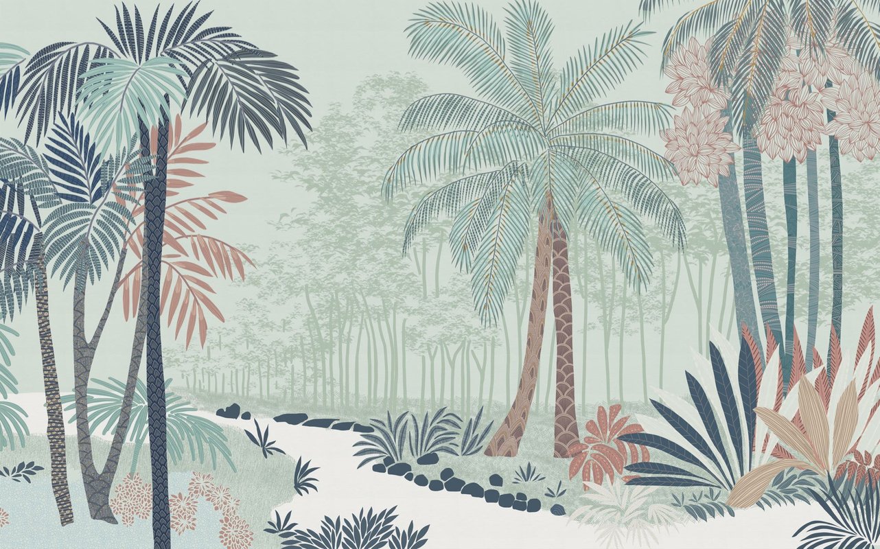 Fototapeta motyw dżungli zielonymIniebieskim - 250 x 400 cm - KOMAR