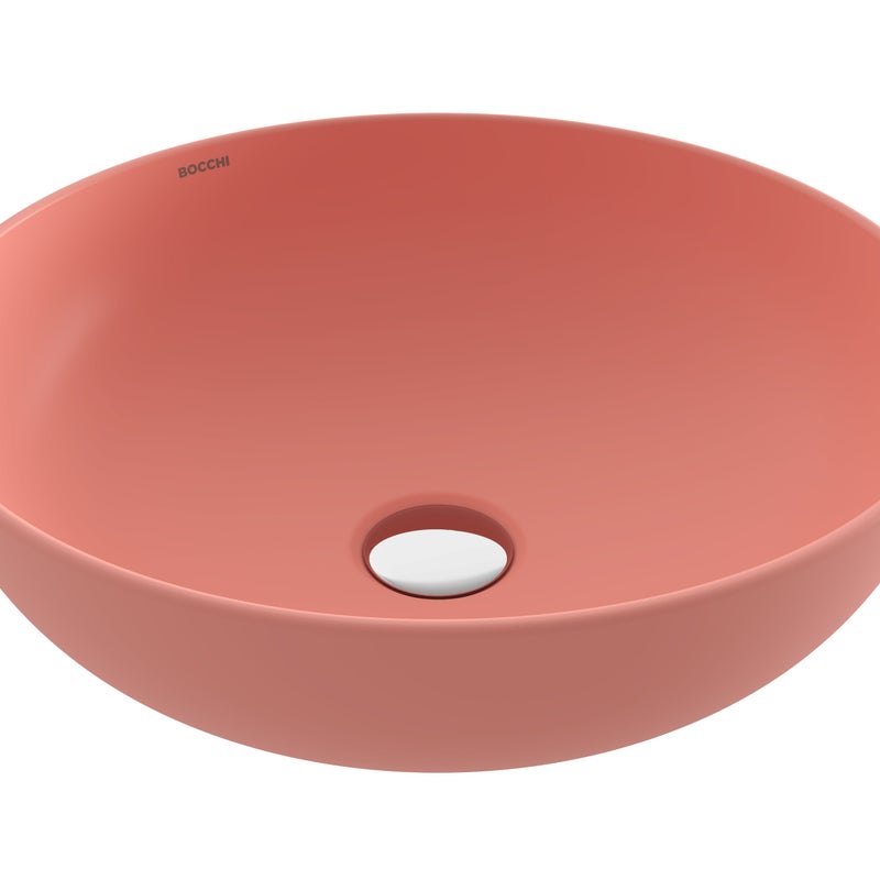 BOCCHI SOTTILE SLIM LINE Umywalka nablatowa okrągła 38cm Łososiowa (Mat)