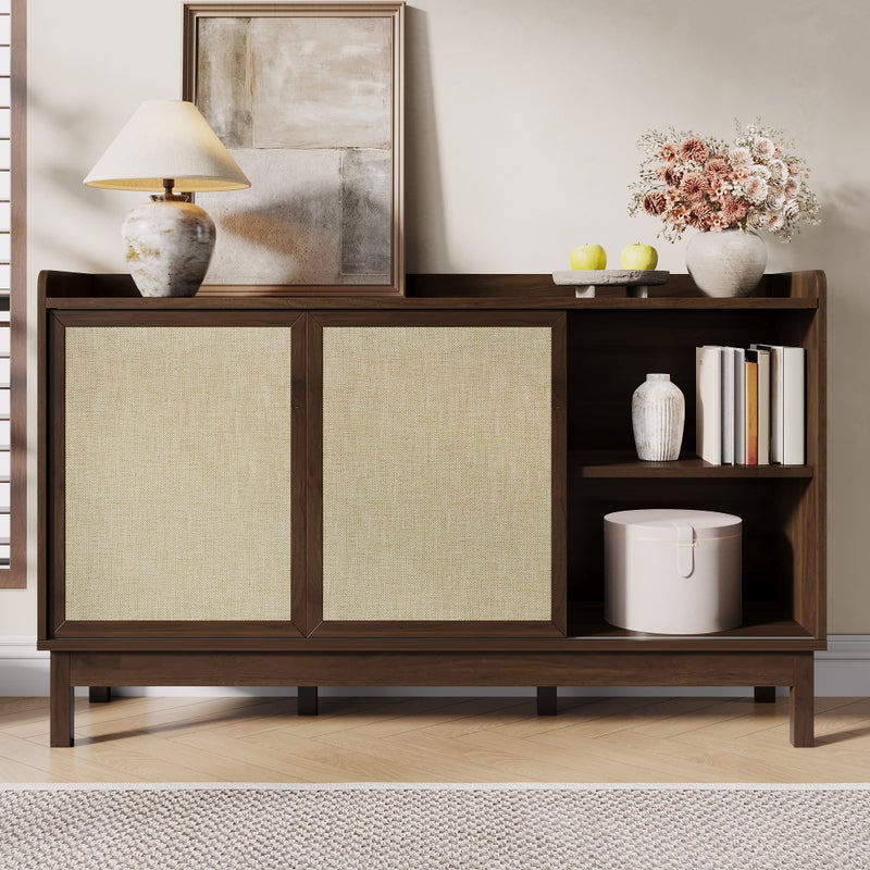 Komoda niska z 2 drzwiami przesuwnymi i 2 szufladami - 150 x 39,5 x 80 cm - Płyta wiórowa - Naturalna