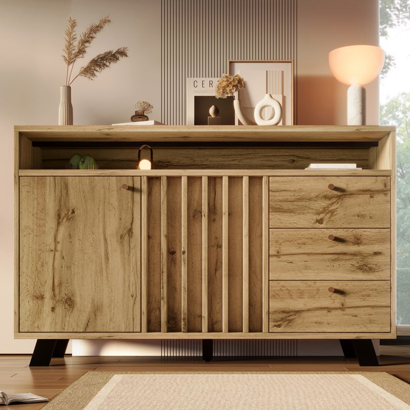 Komoda niska z 3 szufladami i 2 drzwiami, 120 x 40 x 85 cm - Płyta wiórowa i MDF - Dąb ciemny