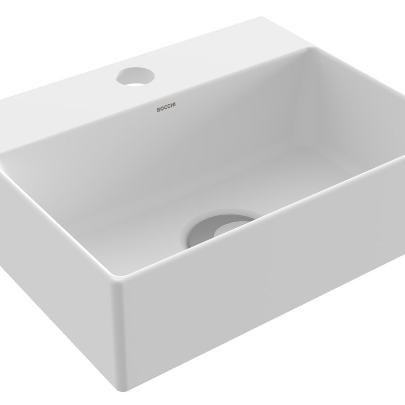 BOCCHI SOTTILE SLIM LINE Umywalka nablatowa 29,4x23,4cm z otworem na baterię biały mat