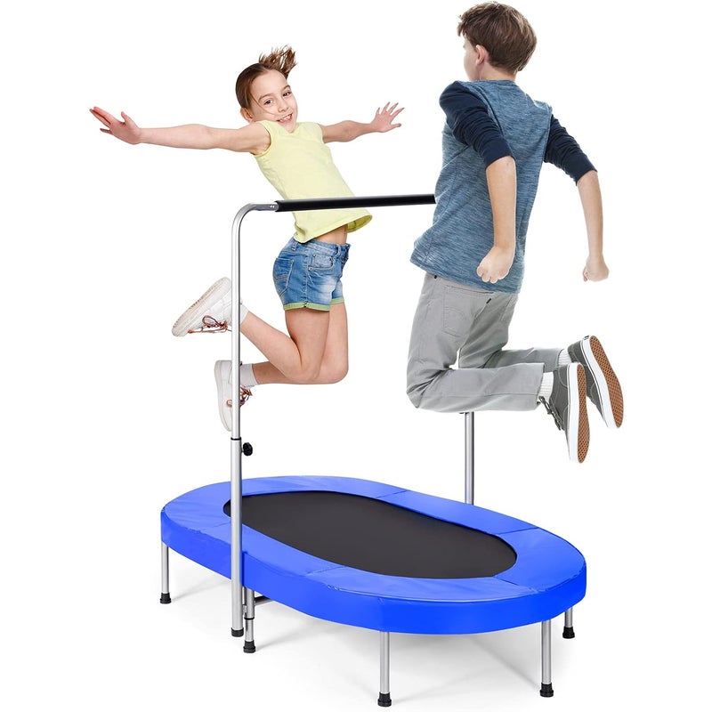 Składana Trampolina dla Dzieci i Dorosłych z Uchwytem o Regulowanej Wysokości w 5 Pozycjach, Maksymalne Obciążenie 150 kg, Niebieski